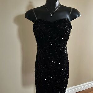 Elegant Black Strapless Sequin Dress